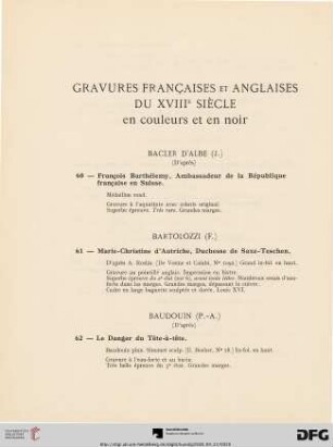Gravures Francaises et Anglaises du XVIII Siècle en couleurs et en noir (Nr. 60-232)