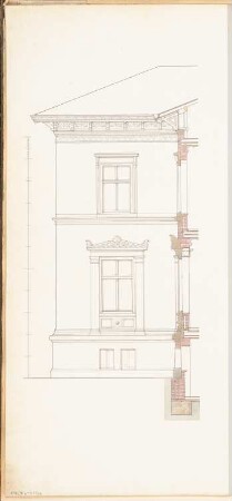 Villa, Gera Monatskonkurrenz April 1878: Aufriss Gartenansicht (Ausschnitt); Maßstabsleiste