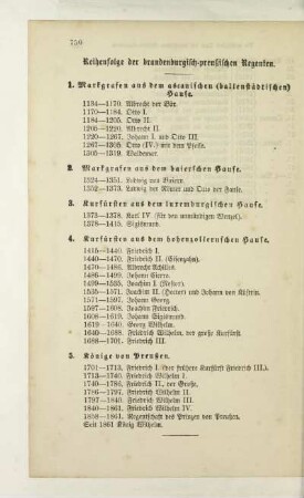 Reihenfolge der brandenburgisch-preußischen Regenten