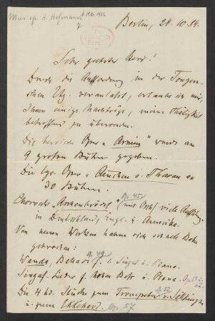 Brief an Unbekannt : 24.10.1884
