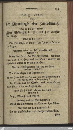 Das 33te Capitel. Von der Chronologie oder Zeitrechnung
