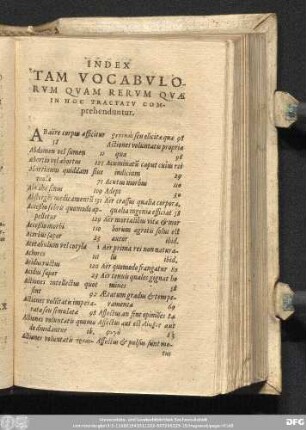 Index Tam Vocabulorum Quam Rerum Quae In Hoc Tractatu Comprehenduntur.