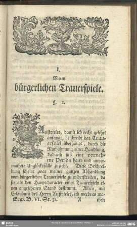 I. Vom bürgerlichen Trauerspiele