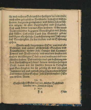 Geistreiches Gebet Lutheri, wieder Bapst und Türcken ...
