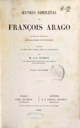 Oeuvres complètes de François Arago, 11. Mémoires scientifiques ; 2