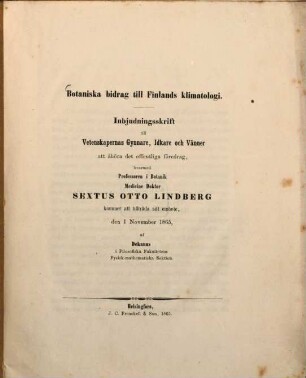 Botaniska beidrag till Finlands klimatologi : Inbjudningsskrift ...
