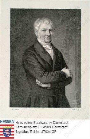 Schleiermacher, Ernst (1755-1844) / Porträt, stehende, linksvorblickende Halbfigur mit verschränkten Armen
