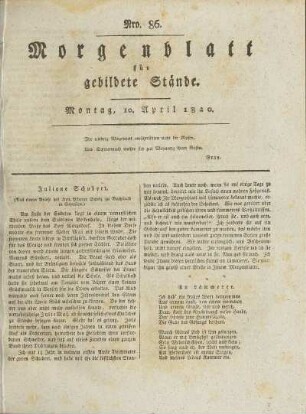 Nro. 86. Montag, 10. April 1820. - Nro. 91. Sonnabend, 15. April 1820.