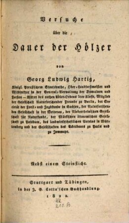 Versuche über die Dauer der Hölzer