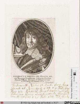 Bildnis Friedrich (Frederik) III., König von Dänemark und Norwegen, Herzog von Schleswig und Holstein (reg. 1648-70)