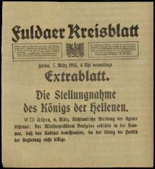 Erste Ausgabe vom Sonntag, den 07. März 1915.