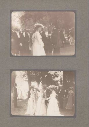 oben: Großherzog Friedrich I. von Baden bei einem Empfang im Schlossgarten Schwetzingen (?) unten: Großherzogin Luise bei einem Empfang im Schlossgarten Schwetzingen (?)