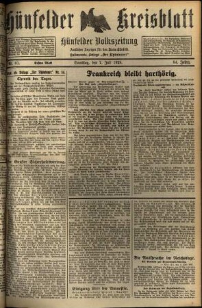 Erste Ausgabe vom Samstag, den 07. Juli 1928.