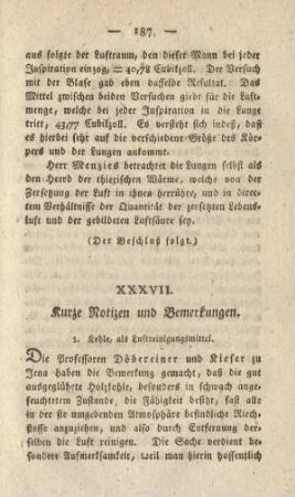 XXXVII. Kurze Notizen und Bemerkungen