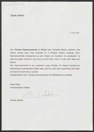 Brief an Österreich. Bundesministerium für Landesverteidigung, 15.06.2005