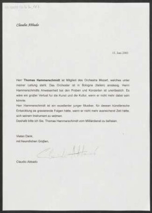 Brief an Österreich. Bundesministerium für Landesverteidigung, 15.06.2005