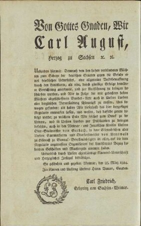 [Verkündung von Carl Friedrich, Erbprinz von S. Weimar und Eisenach]