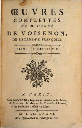 Oeuvres Complettes De M. L'Abbé De Voisenon, De L'Académie Francoise. 3