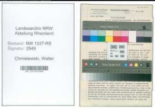Entnazifizierung Walter Chmielewski , geb. 18.11.1890 (Studienrat)