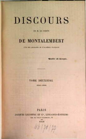 Oeuvres de M. le Comte de Montalembert. 2