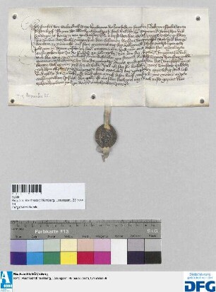 Erenfrid von Seckendorff, Ritter und Hauptmann des Landfriedens in Franken, stellt als Vertreter des Königs Sigmund der Stadt Nürnberg Quittung aus über 2000 fl jährl. Reichssteuer.
