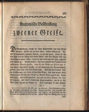 Anatomische Beschreibung zweener Greife
