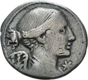 Denar des L. Valerius Flaccus mit Darstellung des Mars