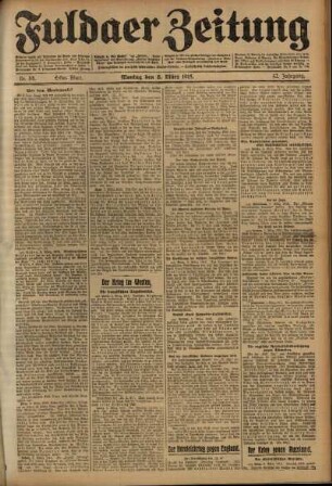 Erste Ausgabe vom Montag, den 08. März 1915.