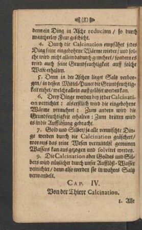 Cap. IV. Von der Thiere Calcination.