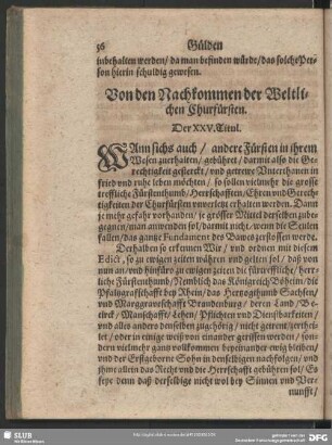 Von den Nachkommen der Weltlichen Churfürsten