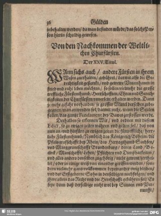 Von den Nachkommen der Weltlichen Churfürsten