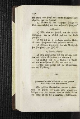 Freundschlaftliches Schreiben an die Herren Schullehrer des Vaterlandes : [Mannigfaltiges]