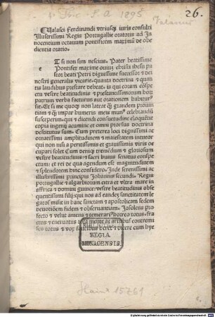 Oratio de oboedientia ad Innocentium VIII. pontificem