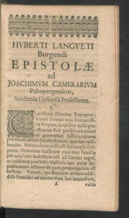Epistolae ad Joachimum Camerarium Pabepergensem [Patrem]