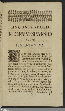 Hugonis Grotii Florum Sparsio Ad Ius Iustinianeum