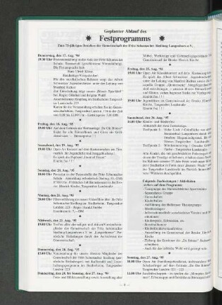 Geplanter Ablauf des Festprogramms