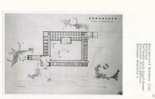 Kuranlage (Diplomarbeit bei Kurt Dübbers): Badehaus, Bäderverwaltung, Grundriss Erdgeschoss 1:200