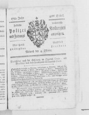 40tes Stück., Ausgabe vom 4. Oktober 1780