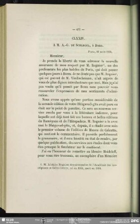 Eugène Burnouf an August Wilhelm von Schlegel, Paris, 10.08.1836