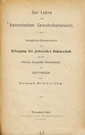 Zur Lehre vom kanonischen Gewohnheitsrecht