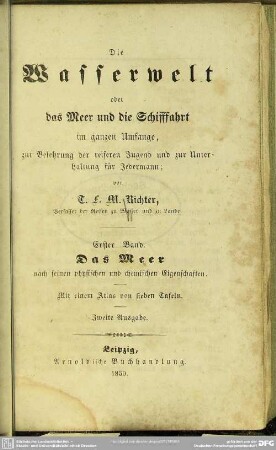 1: Die Wasserwelt, oder das Meer und die Schiffahrt im ganzen Umfange