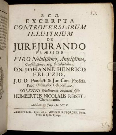 Excerpta Controversiarum Illustrium De Jurejurando