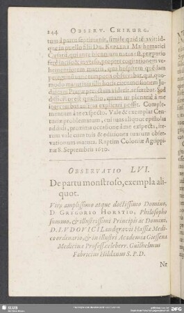 Observatio LVI. De partu monstroso, exempla aliquot