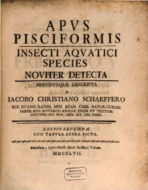 Apus Pisciformis : Insecti Aquatici Species Noviter Detecta