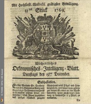 12tes Stück, Dienstags den 19ten December 1769