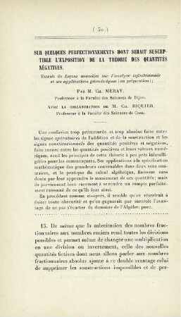 Sur quelques perfectionnements dont serait susceptible l'exposition de la théorie des quantités négatives.