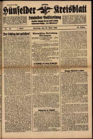 Erste Ausgabe vom Dienstag, den 30. April 1940.