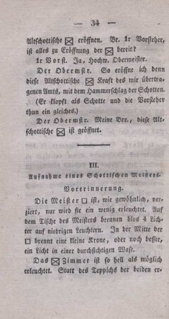 III. Aufnahme eines Schottischen Meisters. Vorerinnerung.
