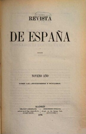 Revista de España. 52 = Año 9. 1876