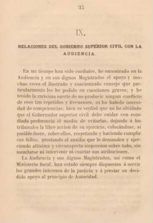 IX. Relaciones del gobierno superior civil con la audiencia